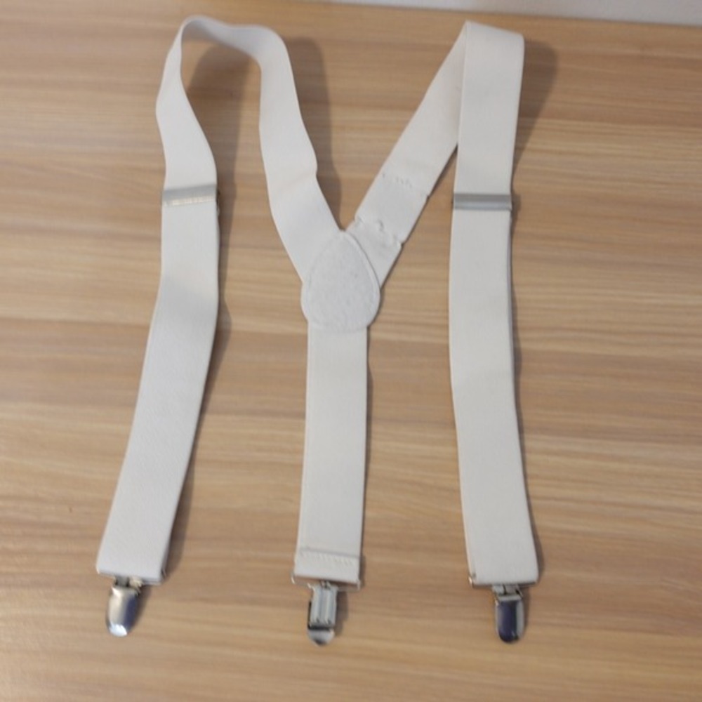 Suspender Boy White Clip‎ On Y Back Formal Adjustable Strap Stretch Elastic